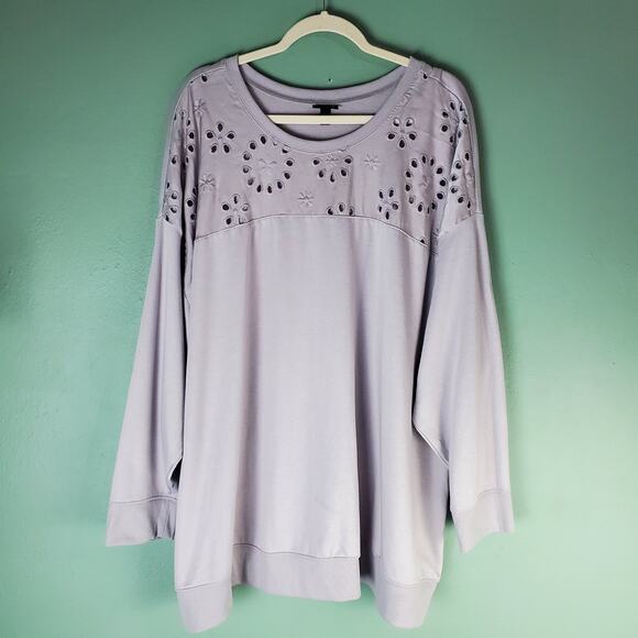 Torrid Womens Gray Terry Crew Neck Eyelet Inset Drop Shoulder Sweatshirt Size 5 - Picture 1 of 6